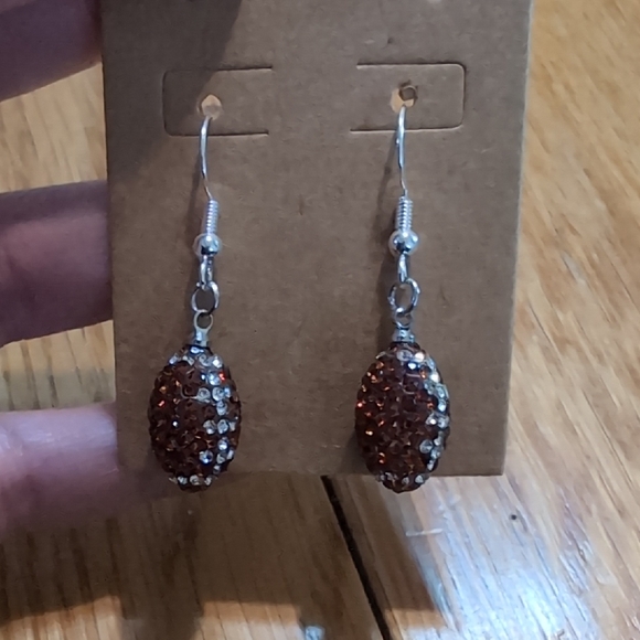 Hand Crafted Jewelry - Football Bedazzled Dangle Earrings
